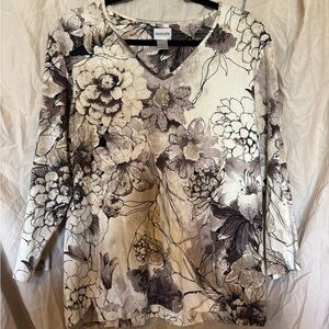 Chico's Black and Cream Floral Blouse